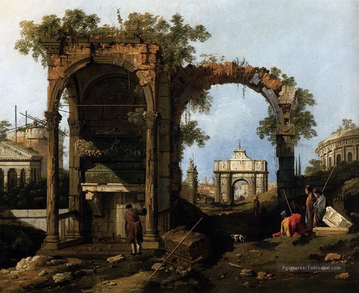 capriccio avec des ruines classiques et des bâtiments Canaletto Peintures à l'huile